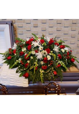 Red and White Casket Spray
