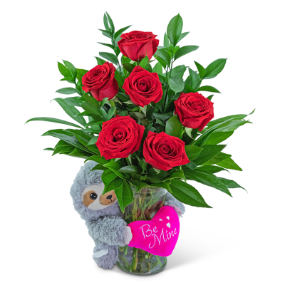 Be Mine Classic Six Red Roses with Sloth – photo 2
