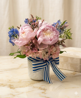 Pink Peonies In Milk Glass Jar – photo 2