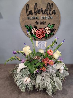 Winter Pine & Rose Centerpiece | Seasonal Holiday Arrangement by La Fiorella Floral Design