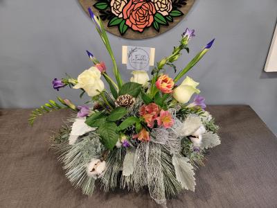 Winter Pine & Rose Centerpiece | Seasonal Holiday Arrangement by La Fiorella Floral Design – photo 2