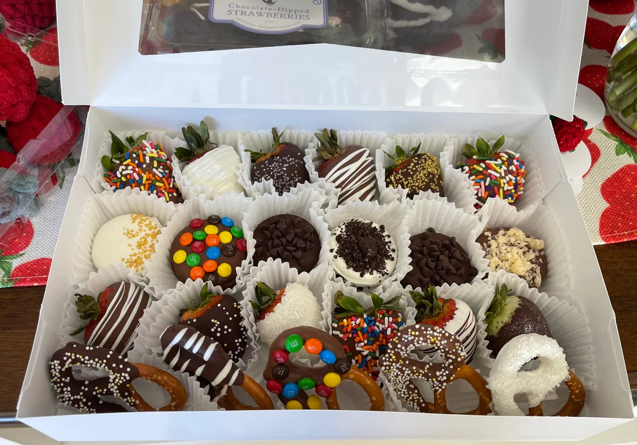 Box of Chocolate Dipped Strawberries, Oreos and Pretzels